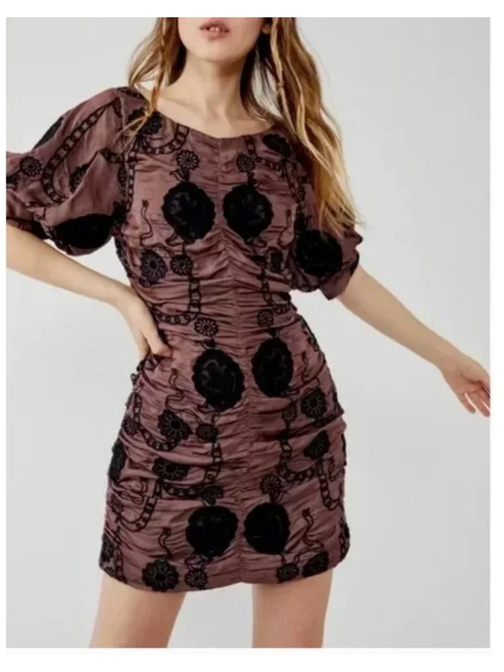 Free People Mini Dress with Black Floral Appliqué